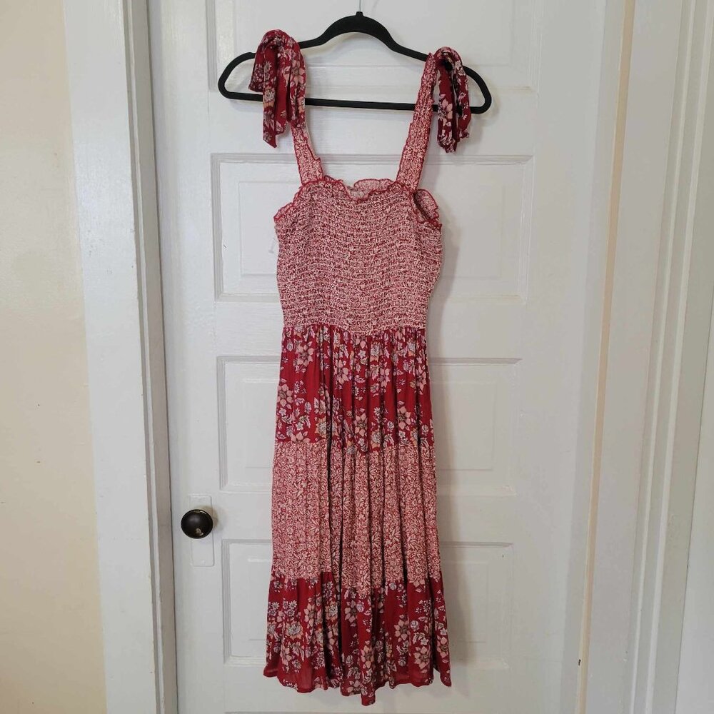 Kings Road womens red smocked maxi dress size L